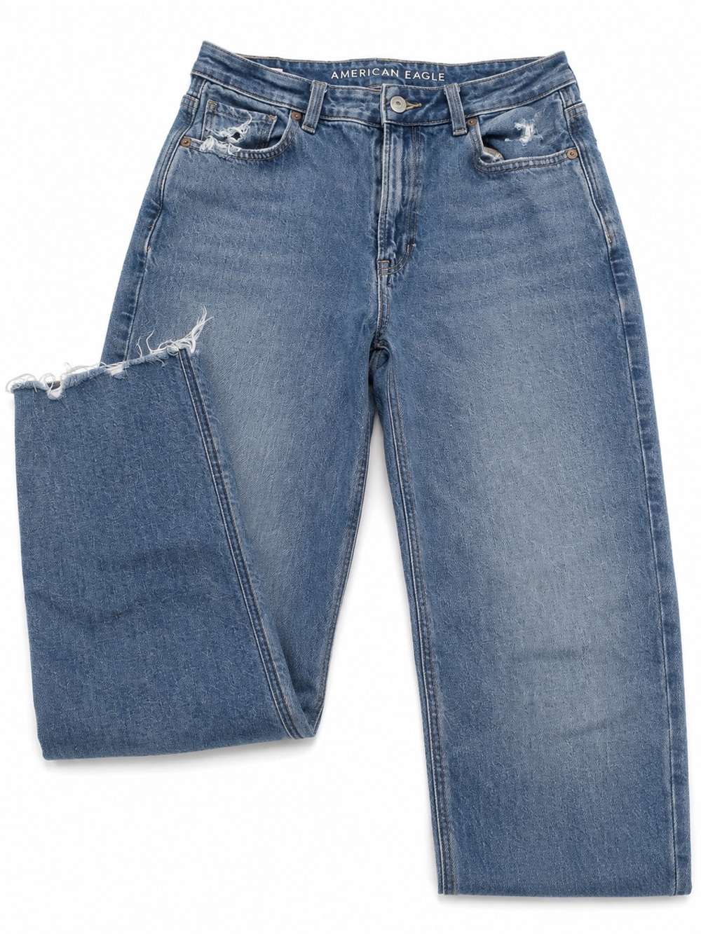 American Eagle Outfitters Women's Medium Blue Straight-Leg Distressed Jeans